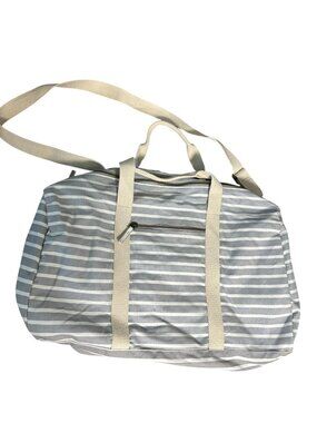 Known Supply Gray White Striped Canvas Weekender Duffel Bag Travel Overnight Tot